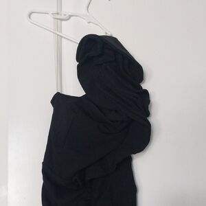 Emerald Sundae Black One-Shoulder Puff Sleeve Bodycon Dress